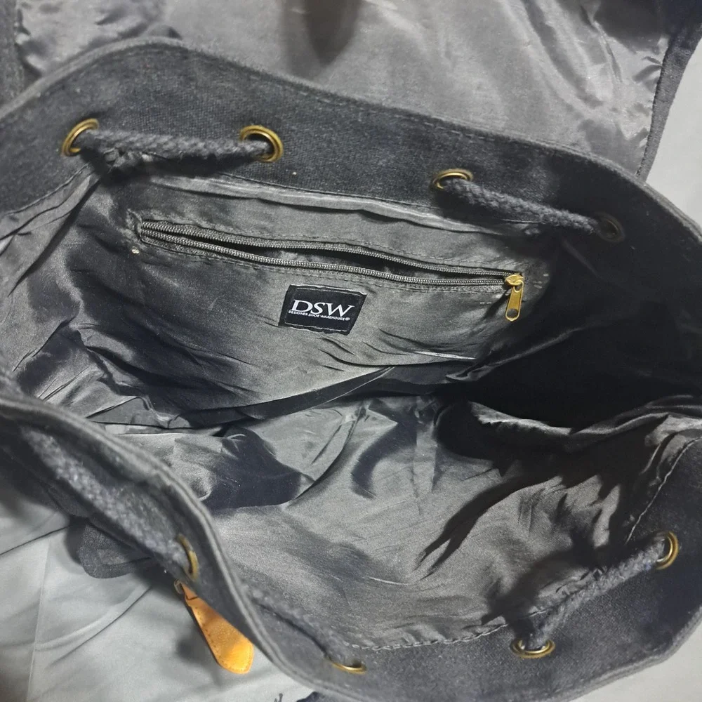 DSW‎ Black Canvas Backpack Faux Leather Trim Buckle Detail Pockets VGUC
